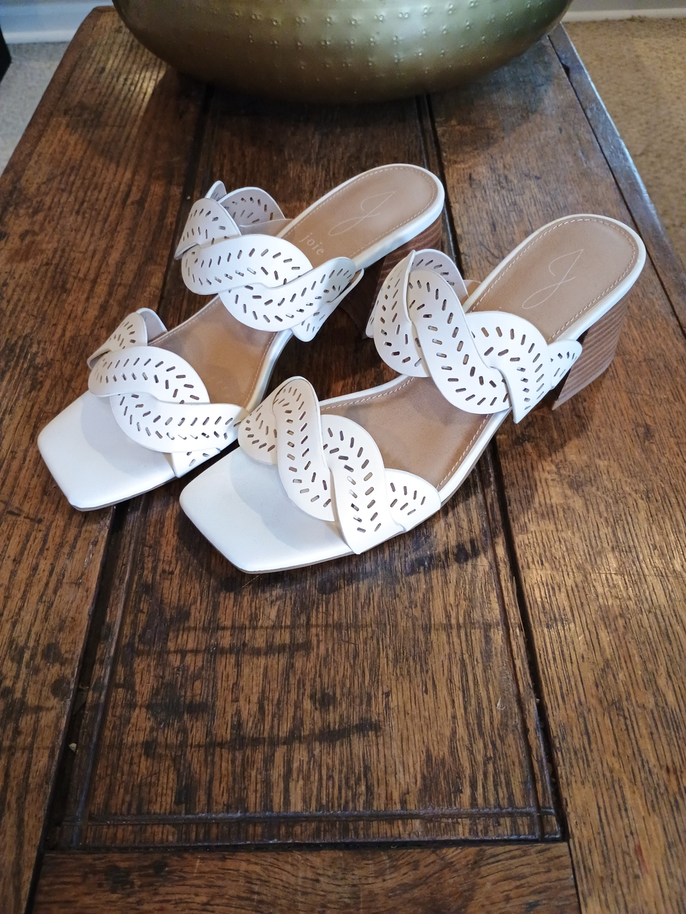Joie White Braided Laser-Cut Block Heel Mules